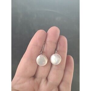 Honora 925 Sterling Silver Coin Pearl Dangling Leverback Earrings Vintage
